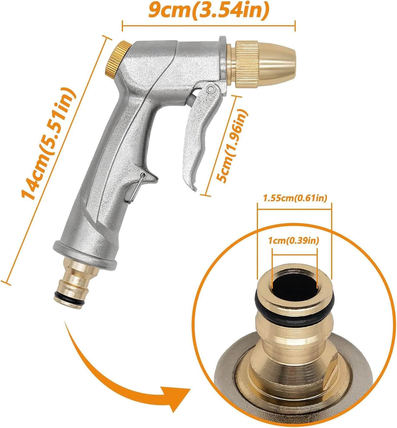 Garden Hose Spray Gun with Full Brass Nozzle, Heavy Duty Metal Water Gun, High Pressure Spray Nozzle Hose Spray Gun for Car & Pet Washing, Plants Watering, Lawn and Garden Cleaning image number 2