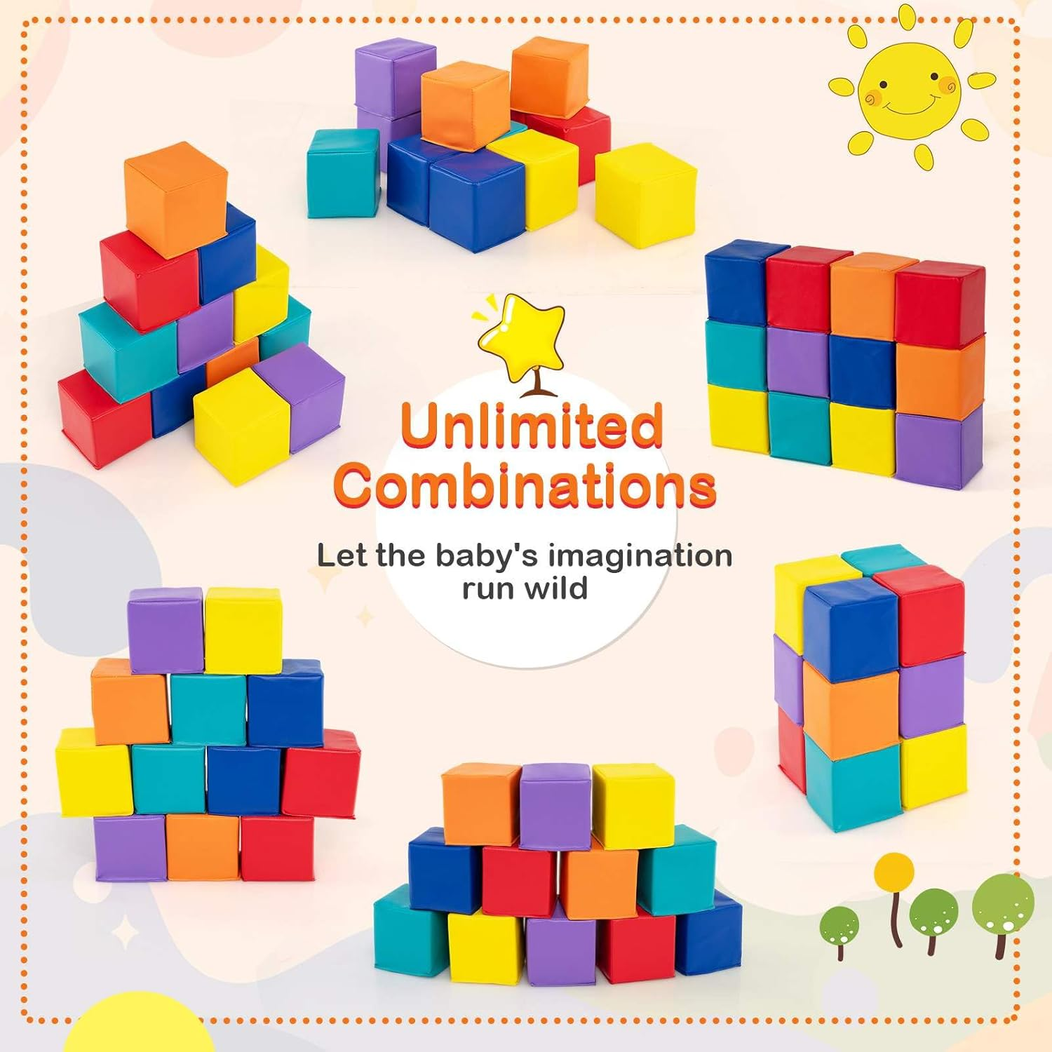 Costway 12 PCS Foam Building Blocks, 14 X 14 X 14 Cm Colorful Climbing Foam Soft Cubes for Kids, Stacking Block Set Throwing Toys for Toddlers image number 6