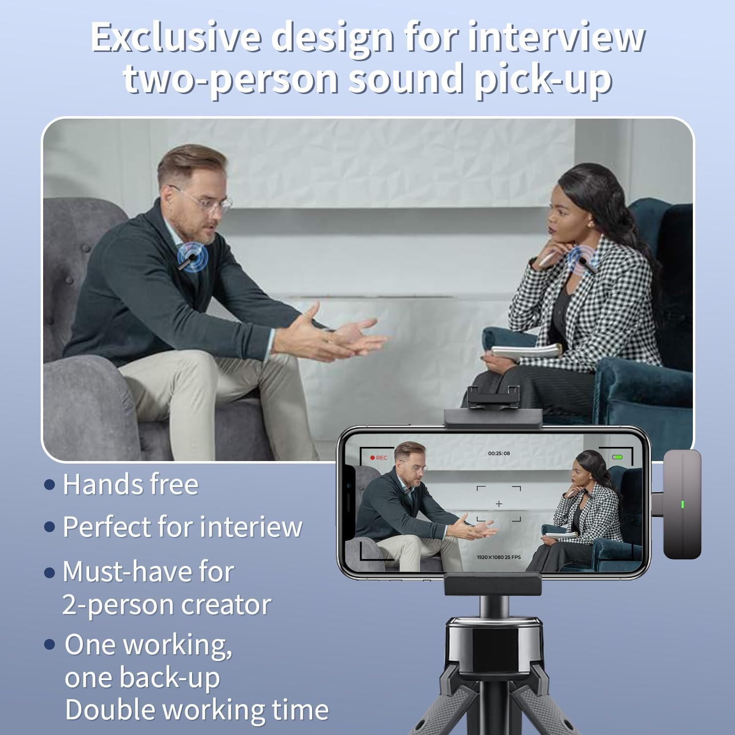 2 Pack Wireless Mini Lavalier Lapel Microphone for Iphone,Ipad - Cordless Double Mics Plug and Pick-Up 2.4G Ultra-Low Delay Built-In Noise Reduction Chip 5H Working Time for Two-Person Creator image number 5