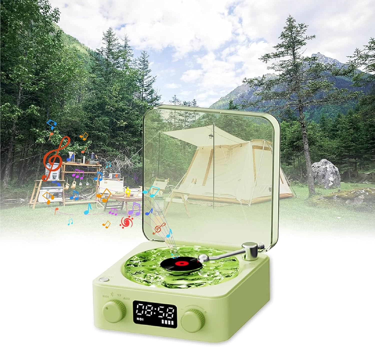 Waves Vinly Bluetooth Speaker, the Waves Vinly Player with Water Ripple Light, Retro Style Vinly Record Player, Aqua Speaker for Bedroom, Office, Party (White)