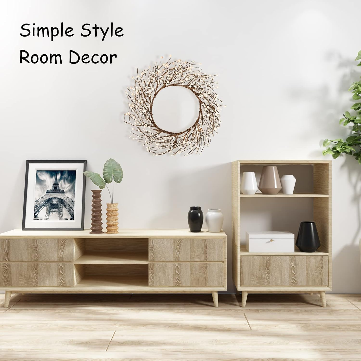 Whonline 18 Inches Pip Berry Wreath Winter Decor White Winter Wreath for Front Door Christmas Wreath for Festival Celebration Wall Window Home Decor image number 6