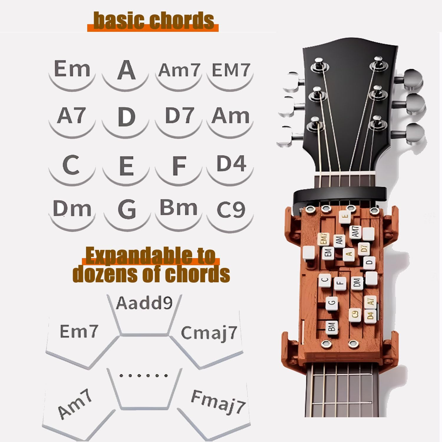 Shengsenfu Guitar Chord Helper, Practical Guitar Trainer Tool Guitar Learning Tools Guitar Chord Practicetool Guitar Chord Presser Guitar Chord Trainer Attachment Reusable Guitar Aid Chordtool (Brown) image number 6