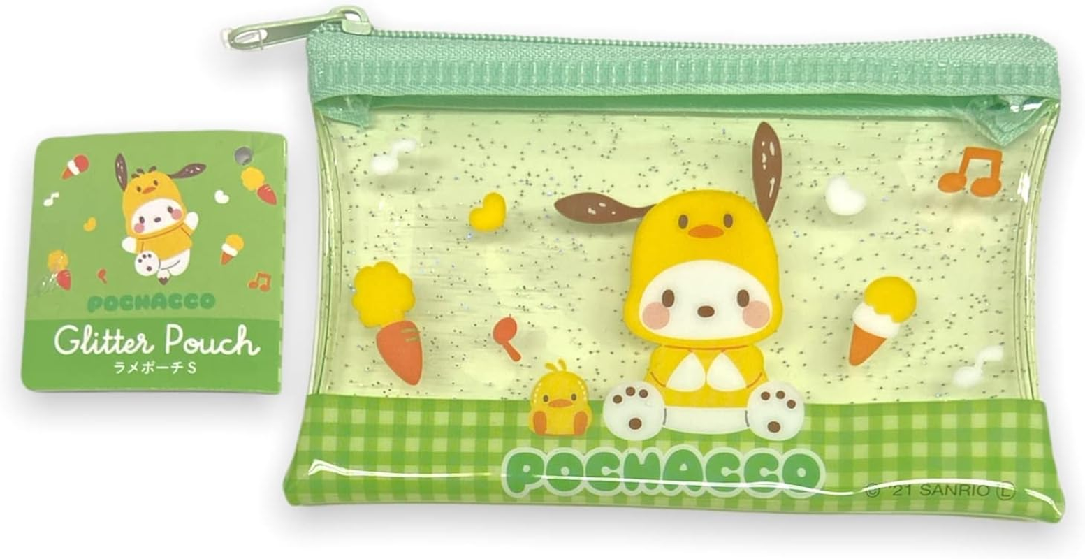 Friend Sanrio Pochacco Accessories Cosmetic Flat Vinyl Mini Pouch Zipper Case Bag 4.7 in (W) &times; 3.0 in (H), Green, Cosmetic Bags image number 2