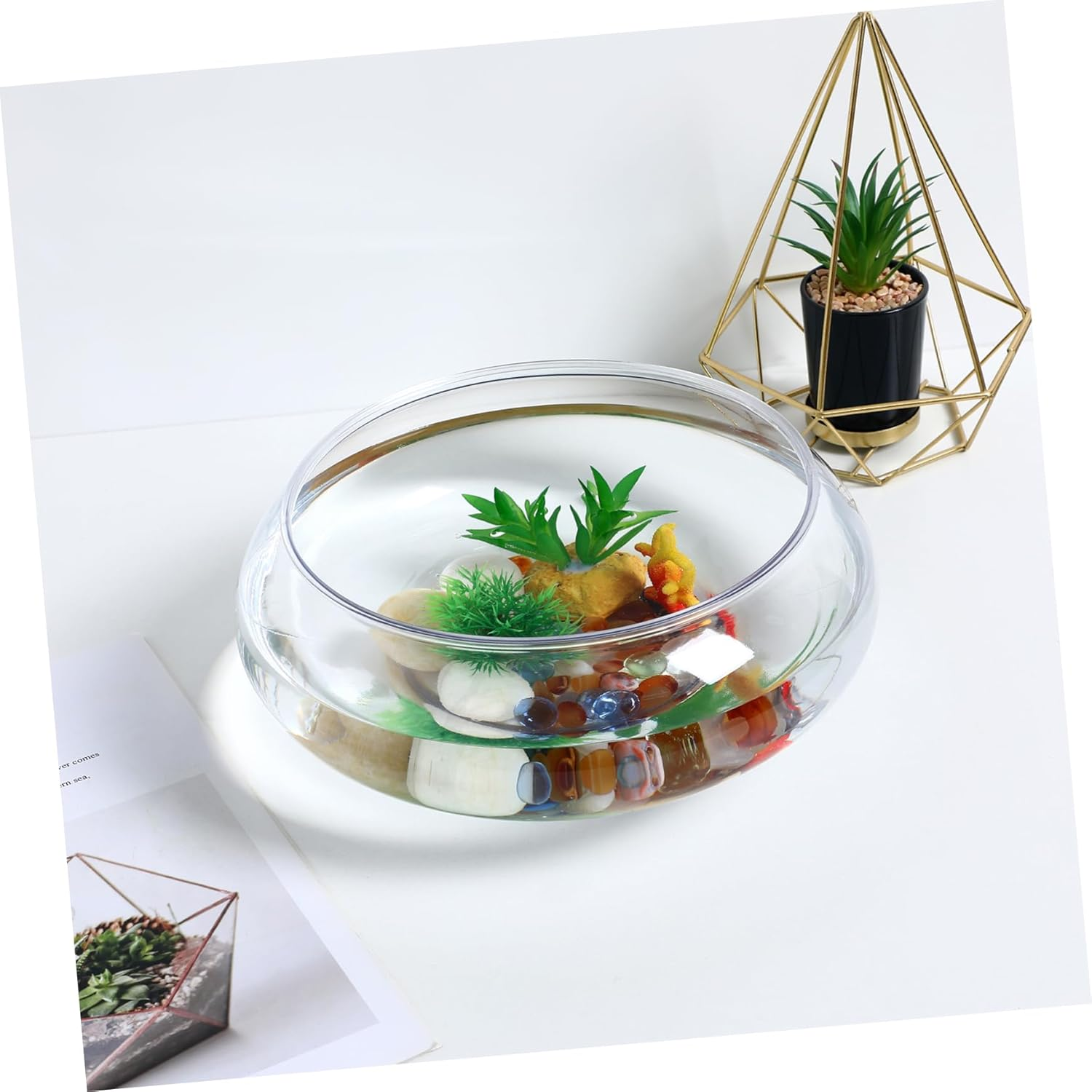 1Pcs Plastic Aquarium Betta Fish Tank: Small Clear Hydroponic Planter Floral Container Fish Bowl for Home Wedding Event Party Decoration image number 5