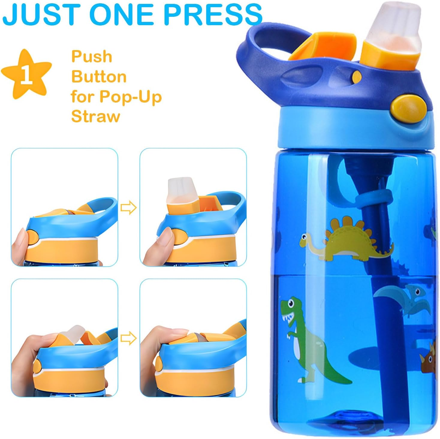 16Oz/480Ml Children Water Bottle with Tritan, Bpa-Free Cup, Leak-Proof &ndash; Straw Top with Lock - Suitable for Schools, Sports, Camps, Picnics&More, Drink Bottle for Children (Dinosaur) image number 4