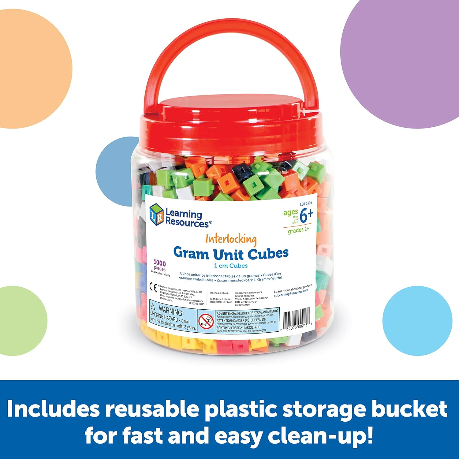 Learning Resources Interlocking Gram Unit Cubes, Math Classroom Teaching Aids, 10 Assorted Colors, Set of 1,000, Ages 6+ image number 4