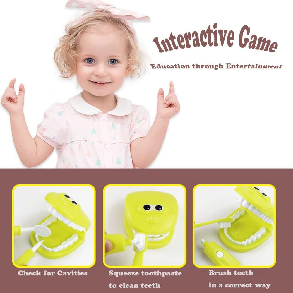 9PCS Plastic Simulation Dentist Play Set Medical Kit Pretend Toy for Kids Hygienic Habbit Cultivation Role Play Game for Children 6 Colors (Purple/Pink/Yellow/Green) Simple OPP Bag Packaging (Blue)&hellip; image number 2