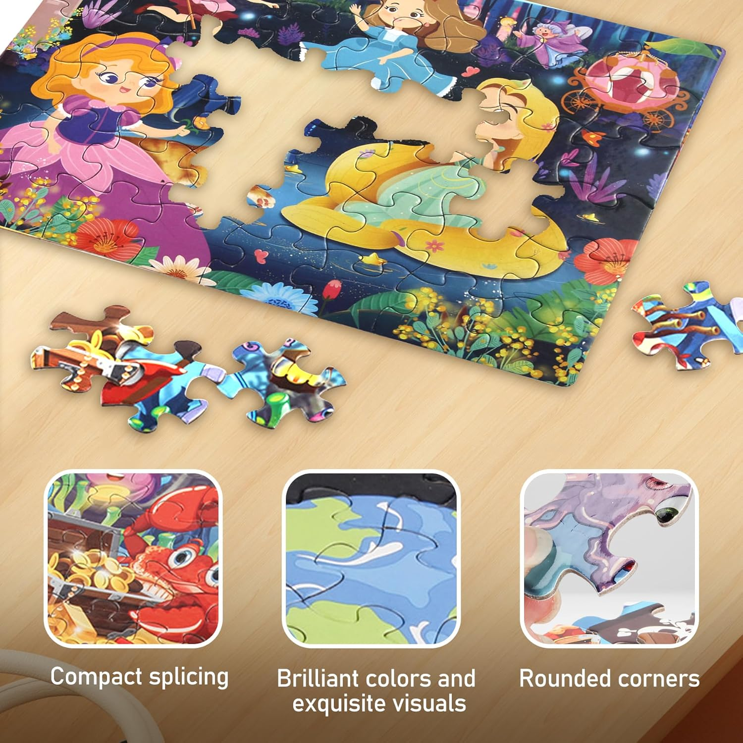 TORMEN Puzzles for Kid Ages 4-6,48Pcs Colored Paper Jigsaw Puzzle Durability Educational Perfect for Family Game Classroom Fun (Princess Dancing) image number 4