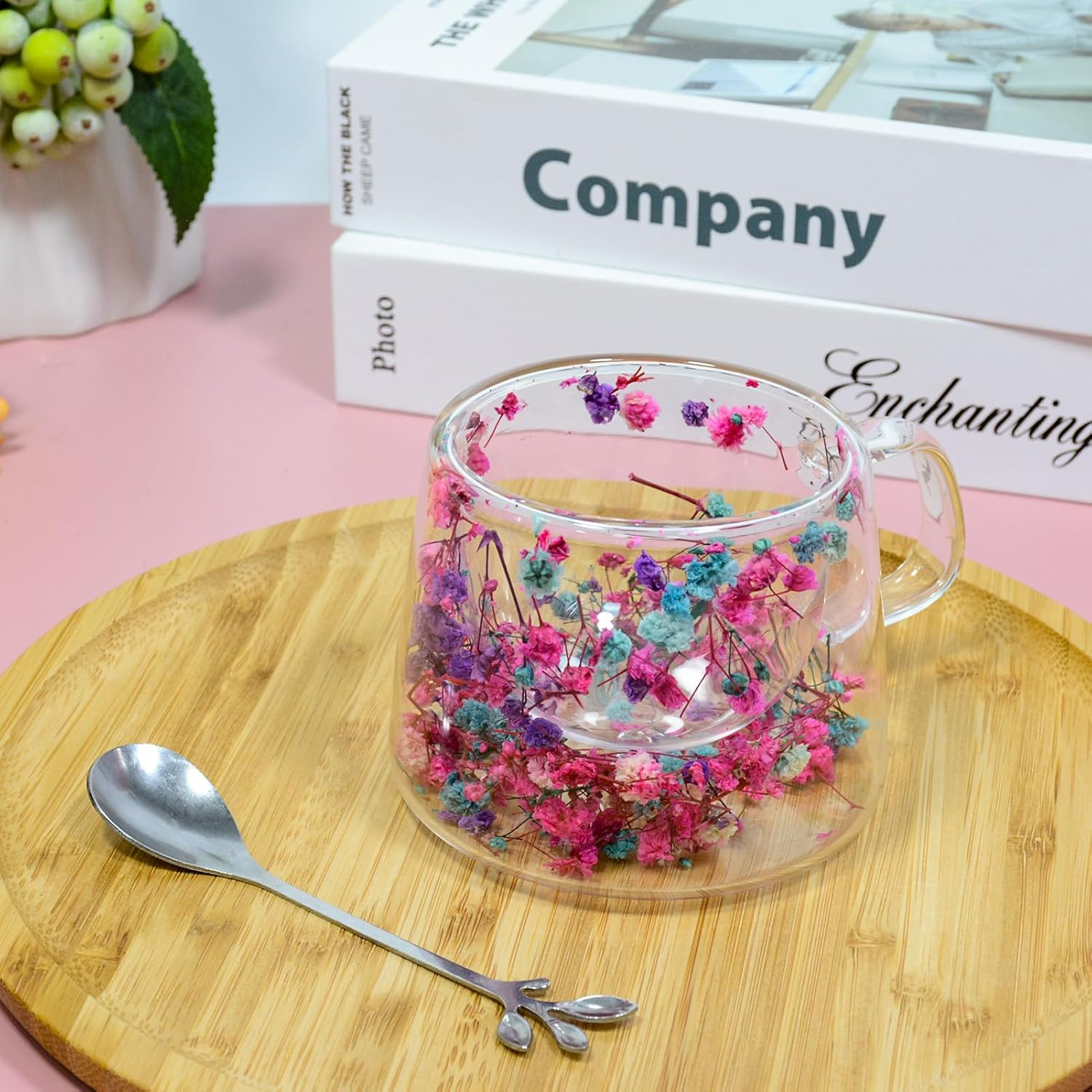 Double Wall Glass Coffee Mugs Cute Tea Cups Heat Resistant Transparent Mug Aesthetic Floral Design Best for Women Friend Teacher Mum Unique Birthday