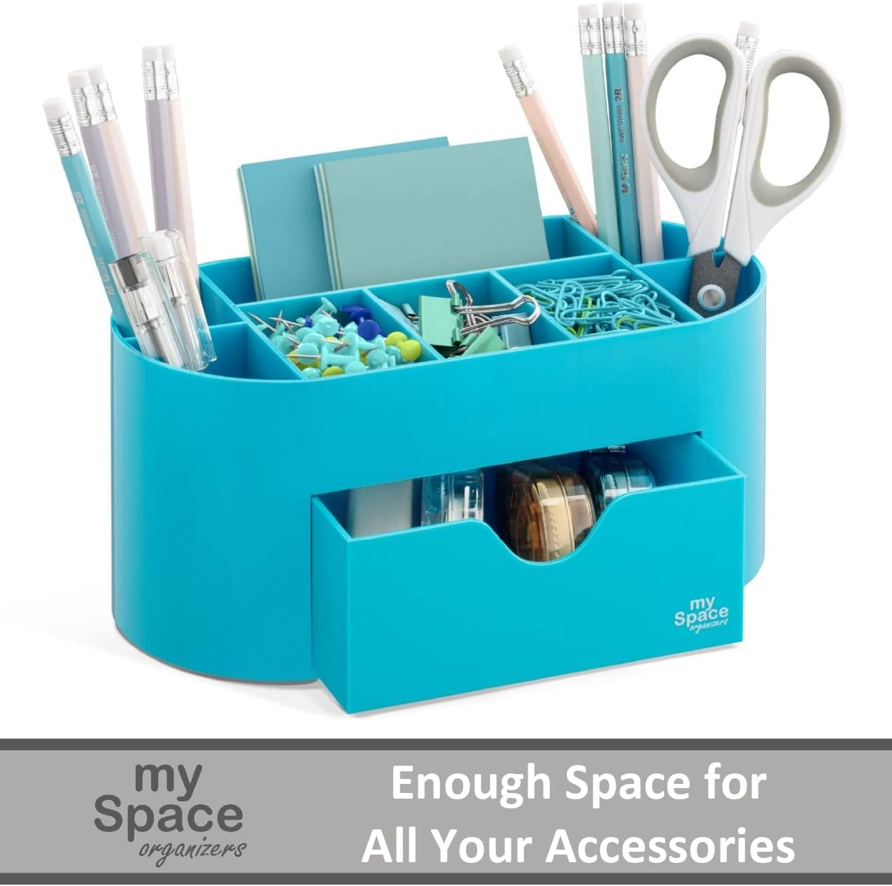 My Space Organizers Blue Desk Organizer for Office Supplies and Desk Accessories - Pen Holder Desktop Organization for Room College Dorm Home School (Blue) - Purple,White image number 2