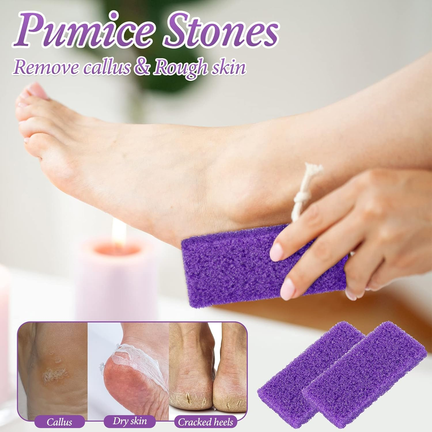 200 Pcs Disposable Foot Pumice Stone Bulk for Feet Pumice Stone Foot Scrubber Dead Skin Pedicure Scrubber Exfoliator Sponge for Feet Callus Remover Bath, Spa, 3.54 X 1.77 X 0.47 Inch(Purple, Purple) image number 1