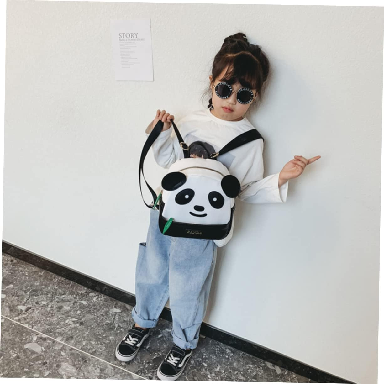TENDYCOCO Panda Backpack for Boys and Girls Cartoon School Bag Small Black Pu Travel Rucksack for Boys and Girls Adjustable Straps image number 5