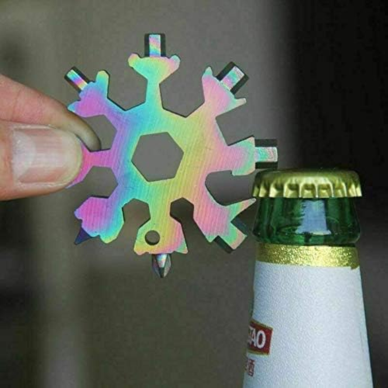 18 in 1 Stainless Multi-Tool Snowflake Keychain Wrench Screwdriver Bottle Opener (SILVER) - Silver image number 3