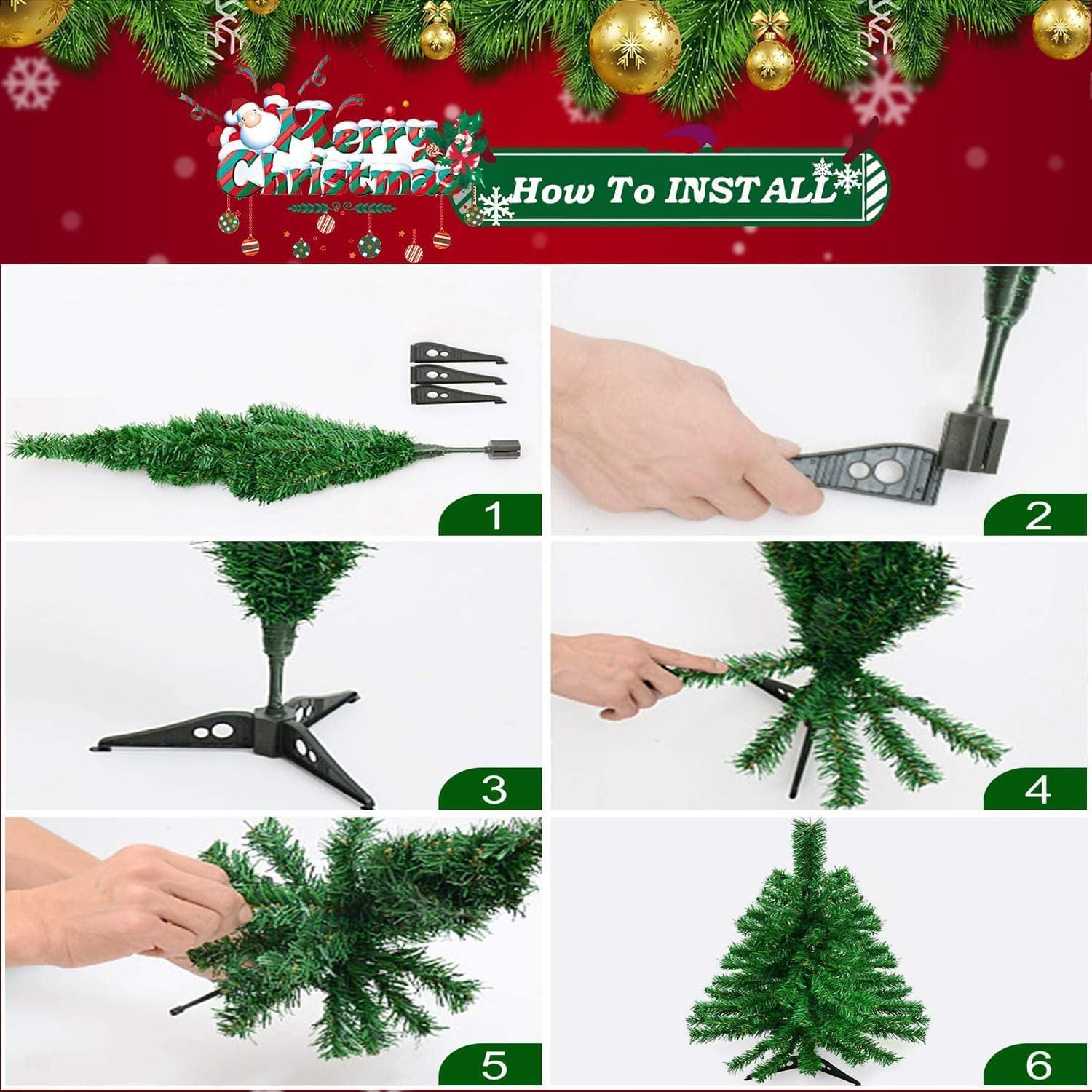 Mini Christmas Tree, Artificial Christmas Tree with Ornaments, Mini Christmas Tree for Table, Small Christmas Tree, Christmas Decoration, Christmas Tree for Desk, Table, Office Decoration, 60 Cm image number 1