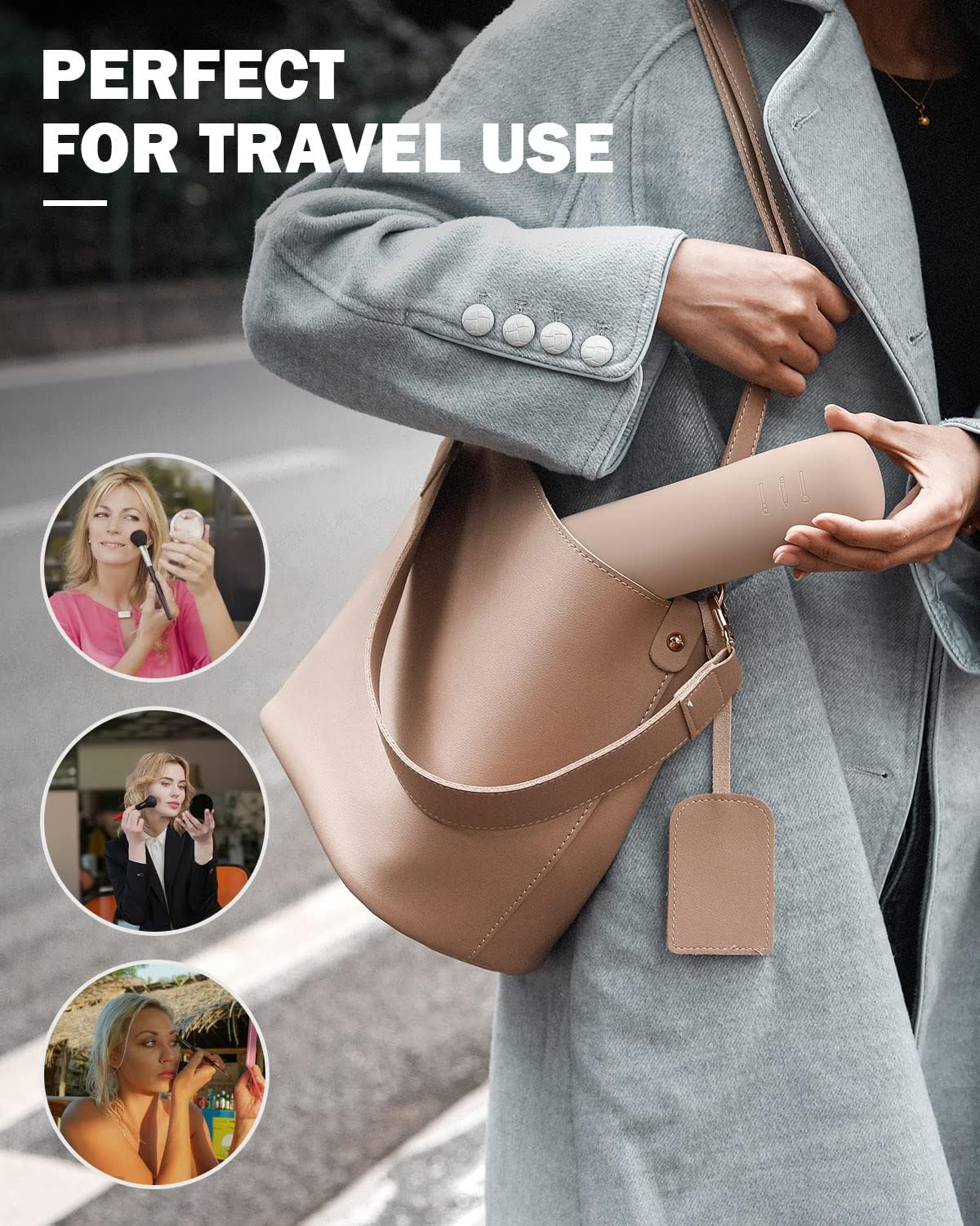 BEZOX Travel Makeup Brush Holder with Magnet Closure - Silicone Make up Brushes Case Cute &ndash; Portable Cosmetic Brush Organizer Pouch - Khaki image number 1