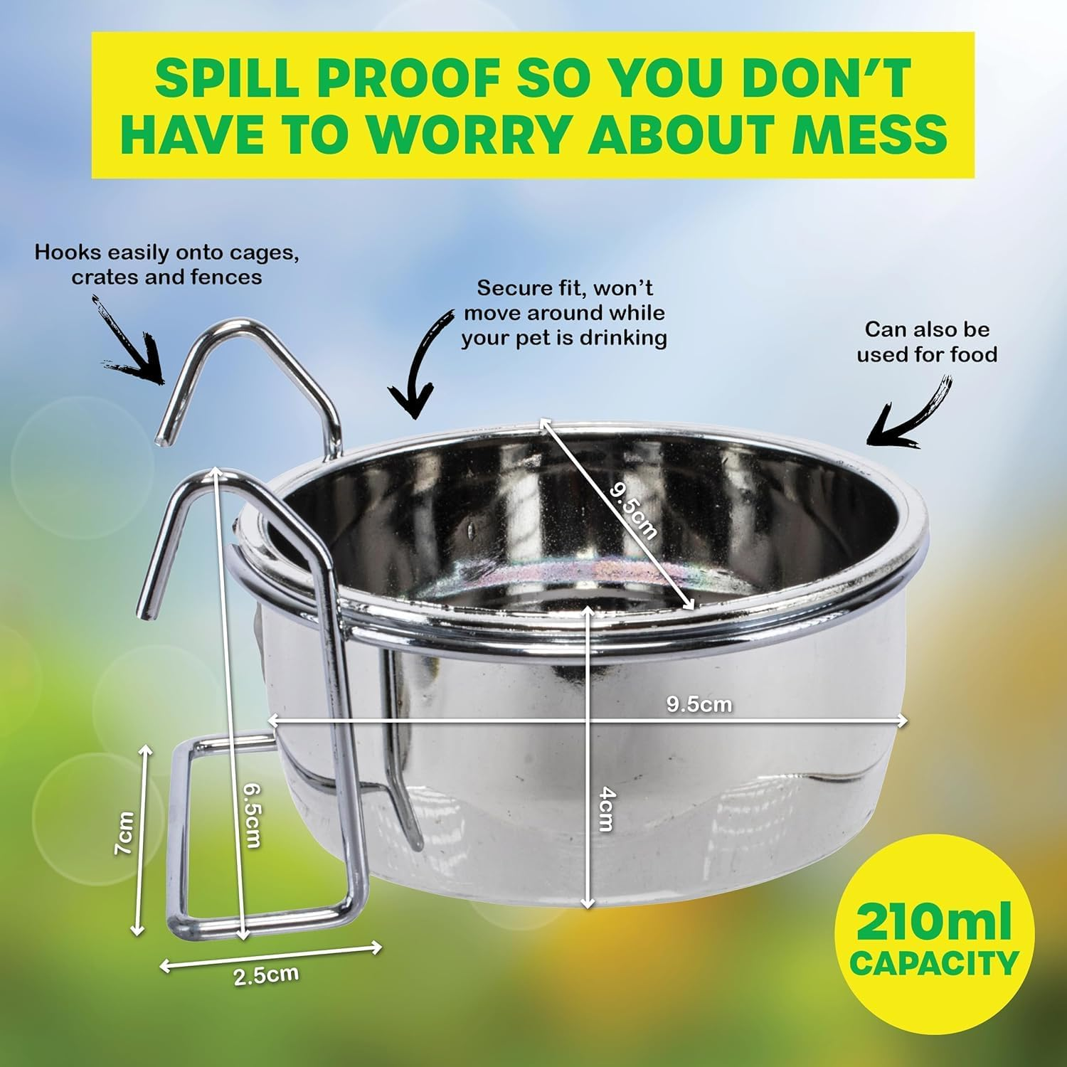 [4PCE] Pet Basic, Bird Bowl Set with Hooks - Scratch Proof, Rust Resistant, Safe and Durable Design, Perfect for Food and Water - 210ML image number 2