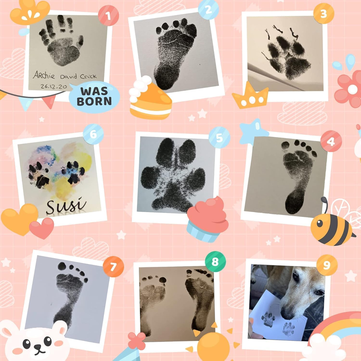 Pacify 3 Pack Baby Hand and Footprint Kit Pet Paw Inkless Print Pads Baby Handprint Kit Clean Touch Ink Pad (3-Black) image number 2