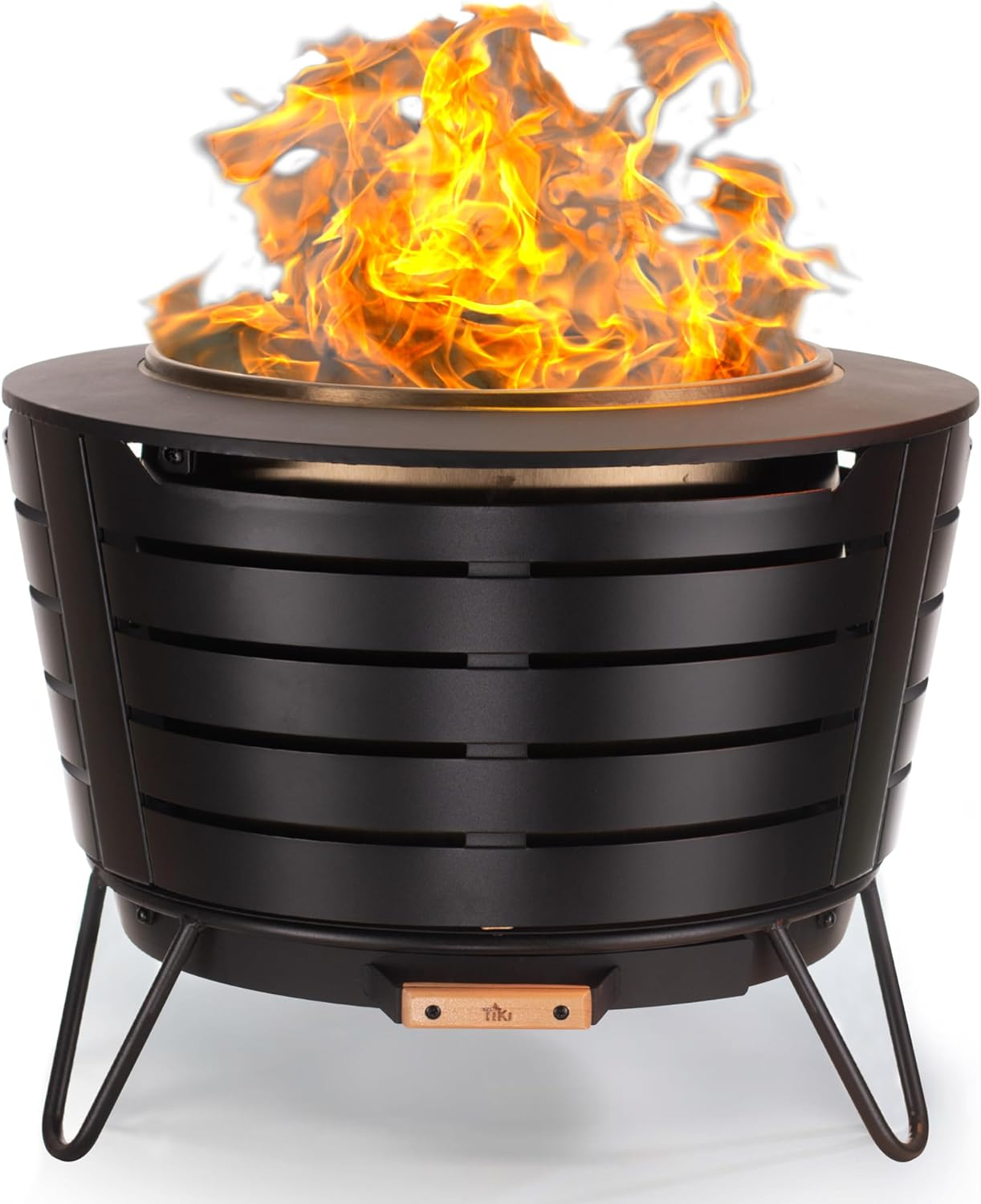 TIKI Patio Fire Pit Bundle &ndash; 25-Inch Smokeless Wood Burning Outdoor Fire Pit for Backyard, Patio, Deck & Garden with Removable Ash Pan, Stand & Weather-Resistant Cover &ndash; Modern Black Stainless Steel image number 3