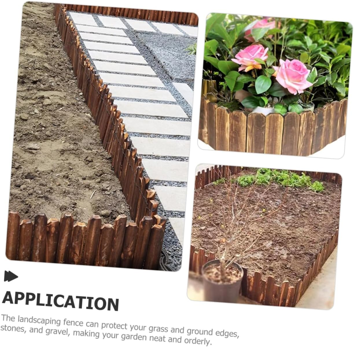 Yardenfun Garden Fence Edging Wooden Short Picket Border Bendable Easy to Install Inserted into Ground Lawn Flowerbed Decorative Landscape Plant Protection Coffee image number 6