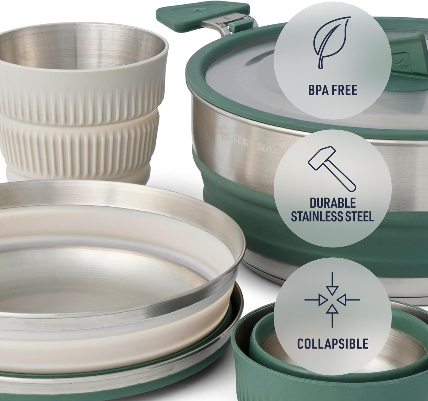 Sea to Summit Detour Stainless Steel 5-Pieces Cook Set, Laurel Wreath/Moonstruck, 3 Litre Capacity image number 2