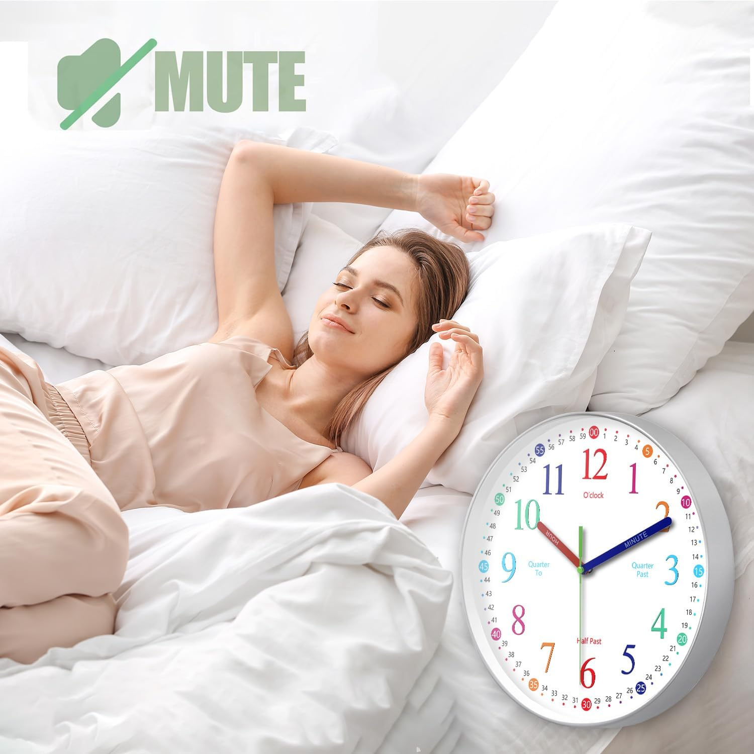 Wigmoa Telling Time Clock - Nonticking Cute Wall Watch Clock - Silent Analog Clock for Room- BA-3 (E Type, 10 Inch) image number 2