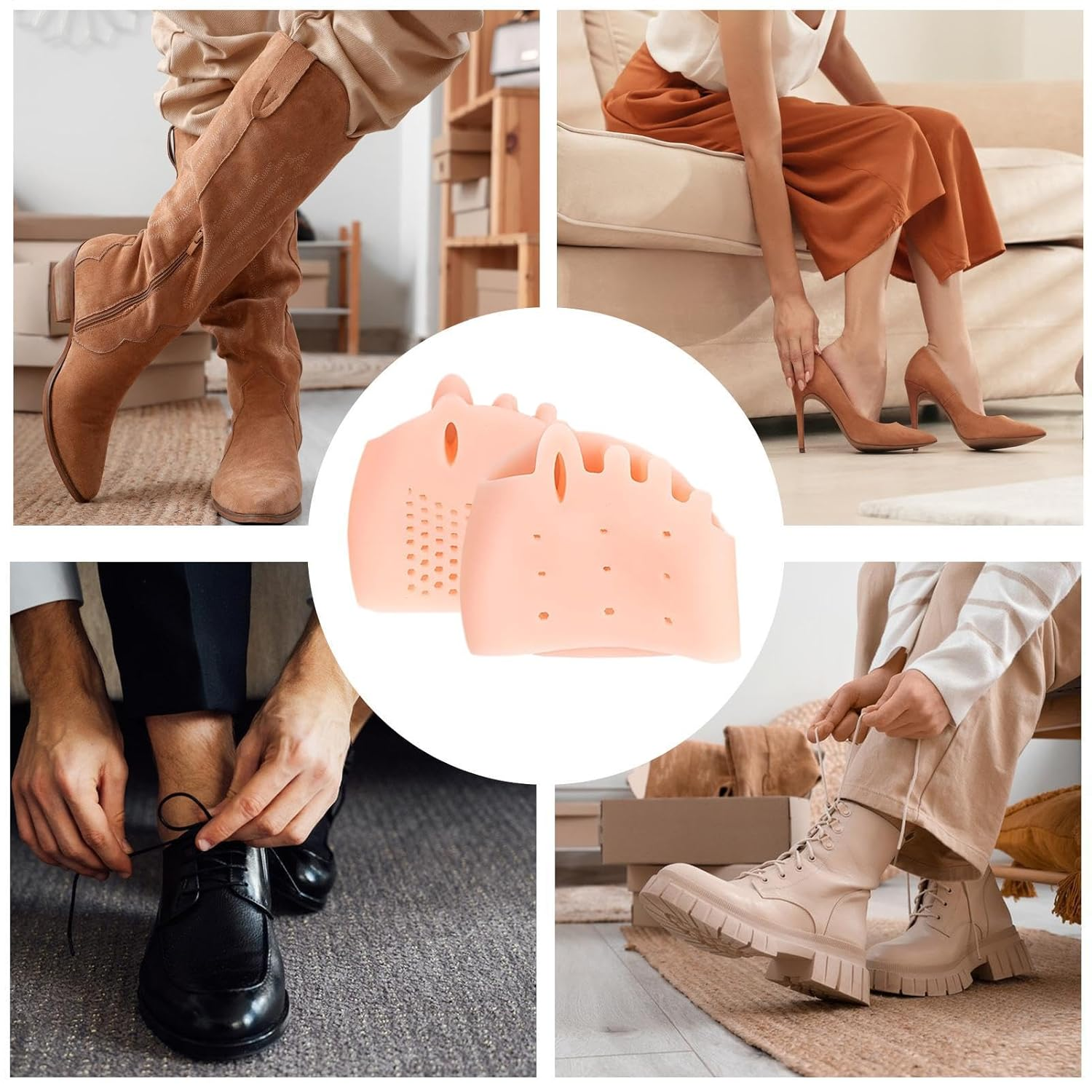 Silicone Toe Spacers - Silicone Five-Hole Toe Splitter - Five-Hole Design Correction Tool for Gym, Travel, Business Trip, and Home - Skin Color image number 6