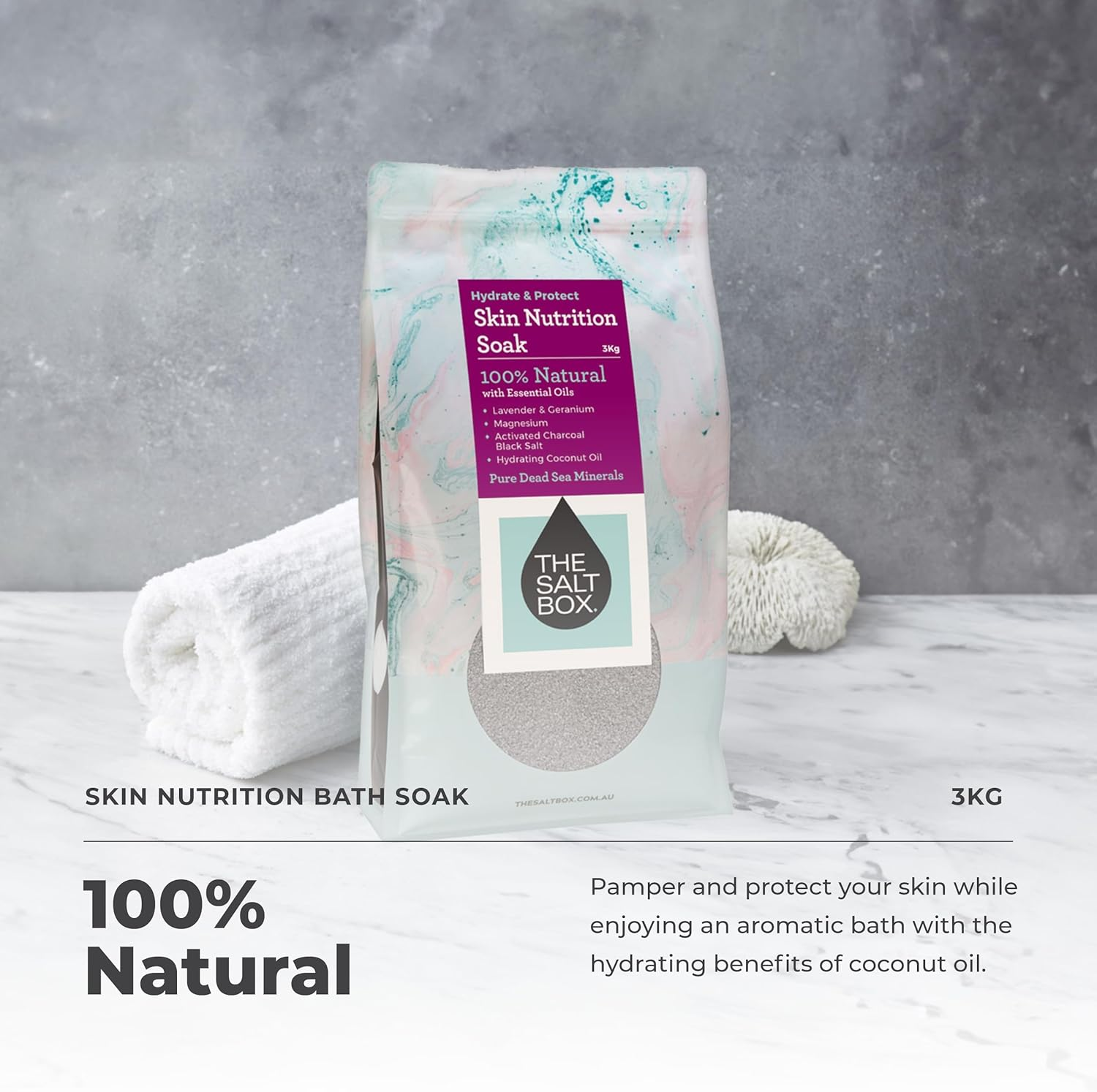 The Salt Box - Skin Nutrition Soak - Magnesium Epsom & Dead Sea Salts for Skin Repair & Calming Effects on Mind and Body- 3Kg Single Bag - White Crystals - Lavender & Geranium Scent image number 2