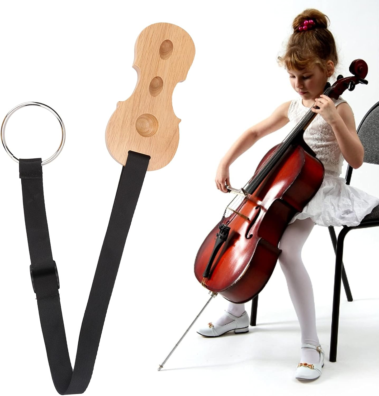 Cello End Pin Stopper, Cello Antislip Strap O Ring Holder Wood Fixing Plate Musical Instrument Endpins Accessories, Solid Wood Anchor Rest for Cello anti Slip (Wood Color) image number 3