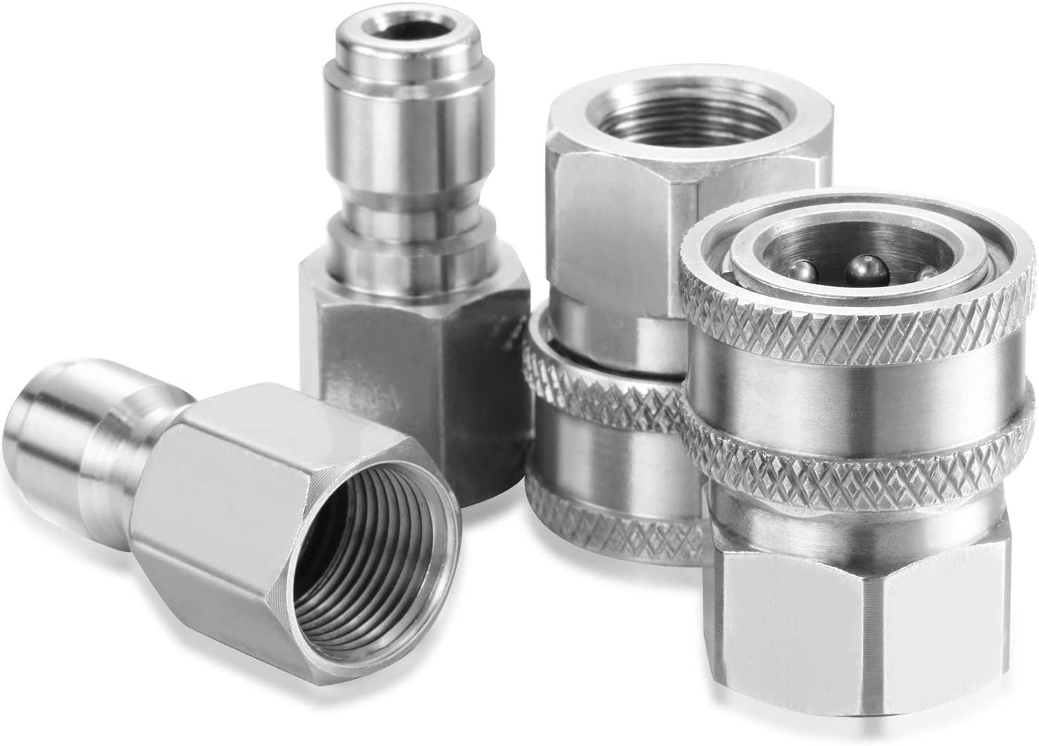 2 Sets Hotop NPT 3/8 Inch Stainless Steel Male and Female Quick Connector Kit Pressure Washer Adapters (Internal Thread) - Internal Thread, External Thread image number 3