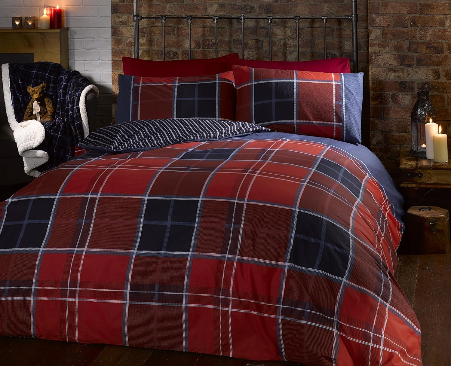 Rapport Finest Homewares Argyle Tartan King Quilt Duvet Cover and 2 Pillowcase, Grey image number 7