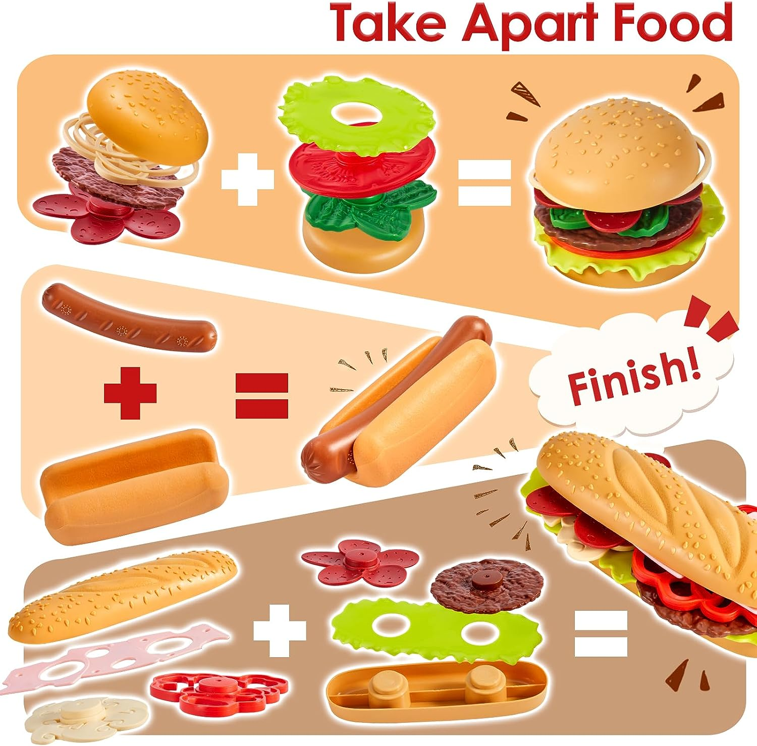 BUYGER Children'S Kitchen Play Kitchen Accessories for Children, Hamburger Fast Food Grill Accessories Toy, Mud Kitchen Children Outdoor, Role Play Gift image number 3