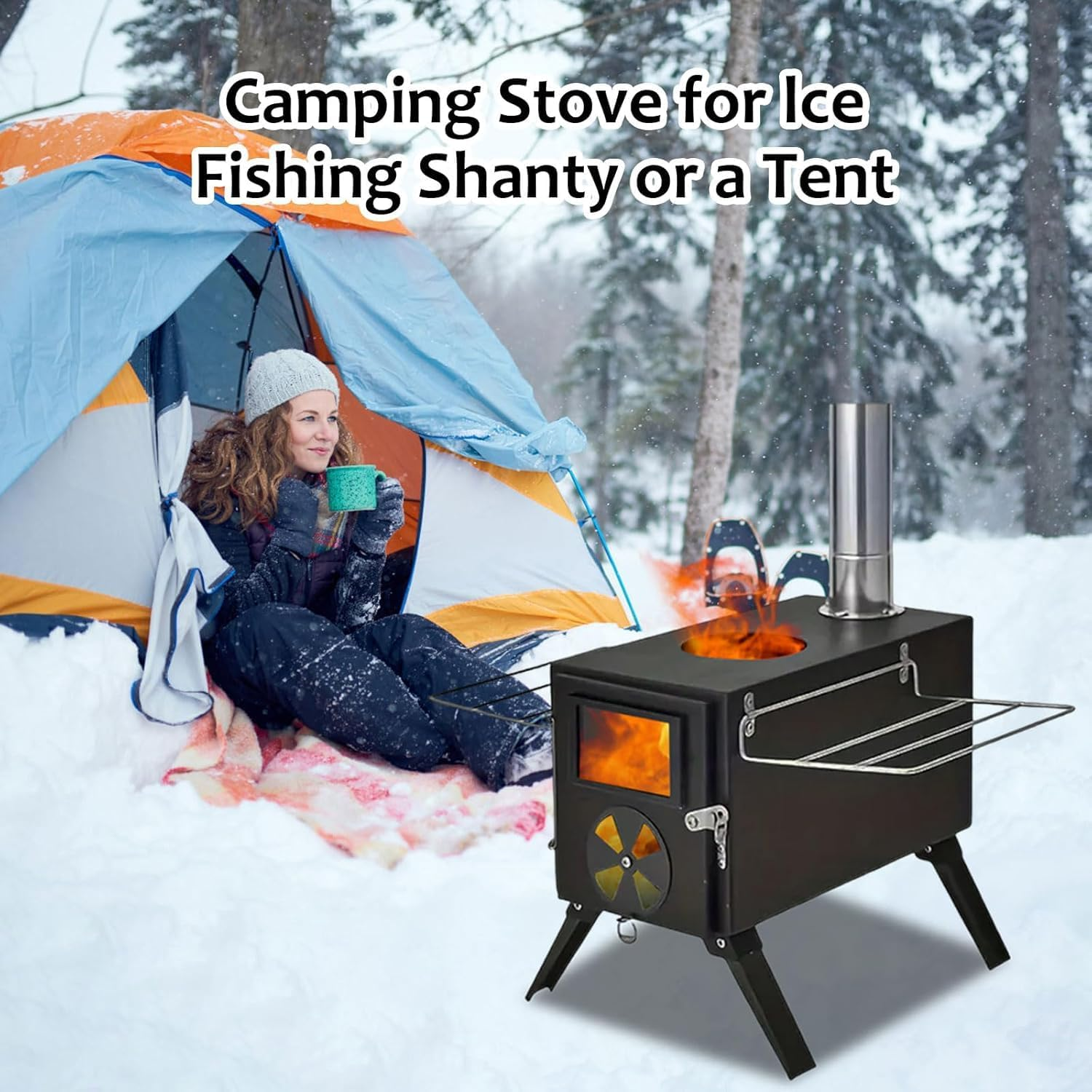 Ruaizel Portable Carbon Steel Firewood Stove, Camping Wood Stove with Chimney Pipes, Foldable Camping Stove, Hot Tent Stove for Cooking Heating Drying Clothes image number 4