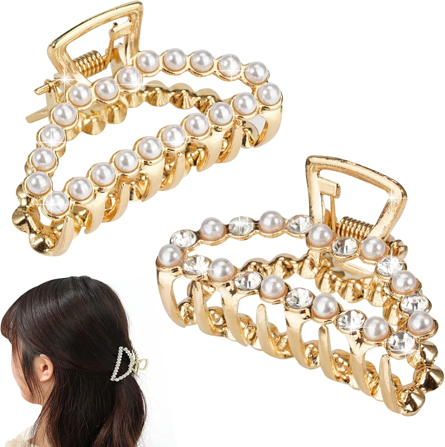 Rairsky Pack of 2 Pearl Hair Clips, Small Hair Clips, Women'S Hair Clip, Metal Hair Clips, for Thick Hair and Thin Hair, Pearl Hair Accessories for Women and Girls, Non-Slip Hair Clips image number 1