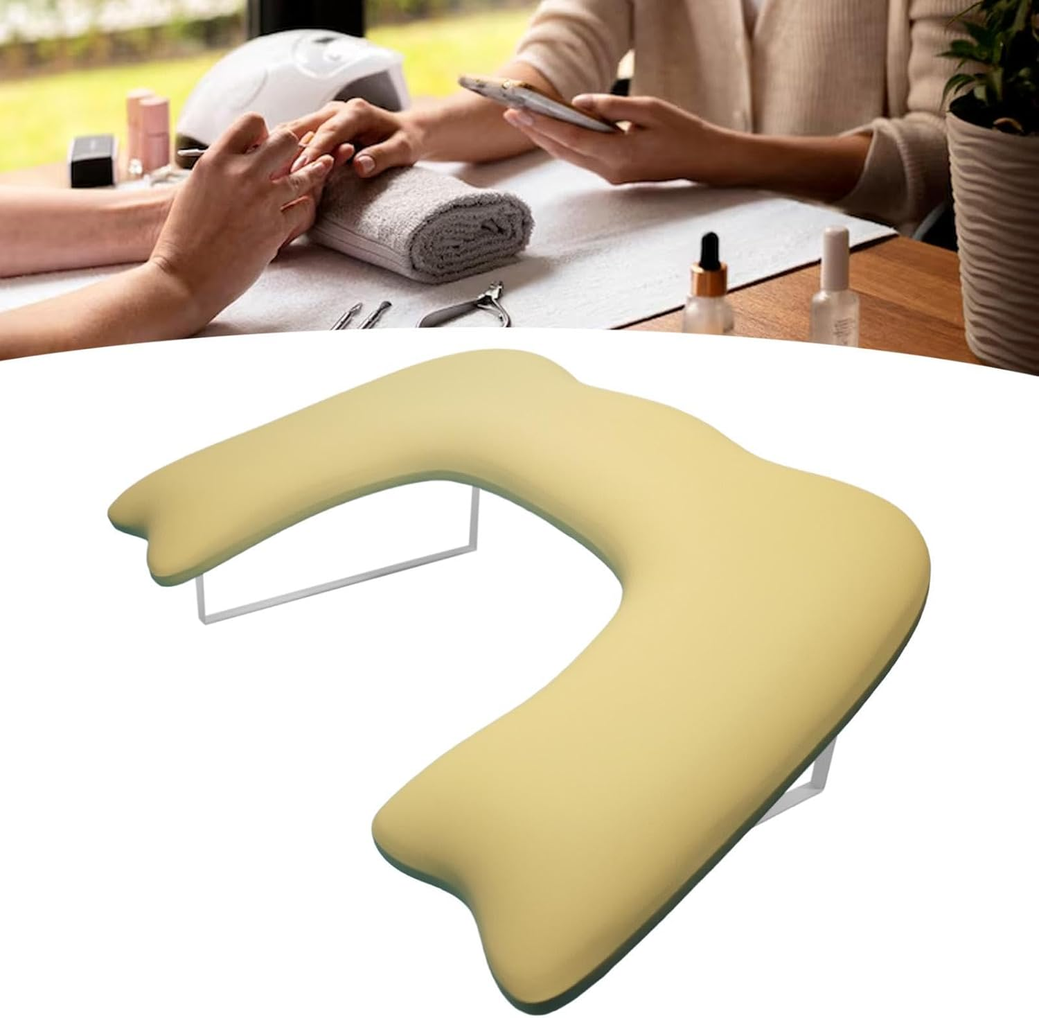 Eigell Nail Art Hand Rest Soft Comfortable Professional Non Slip Nail Table Station Nails Art Accessories for Beginner Makeup Tool, Yellow - Pink image number 7