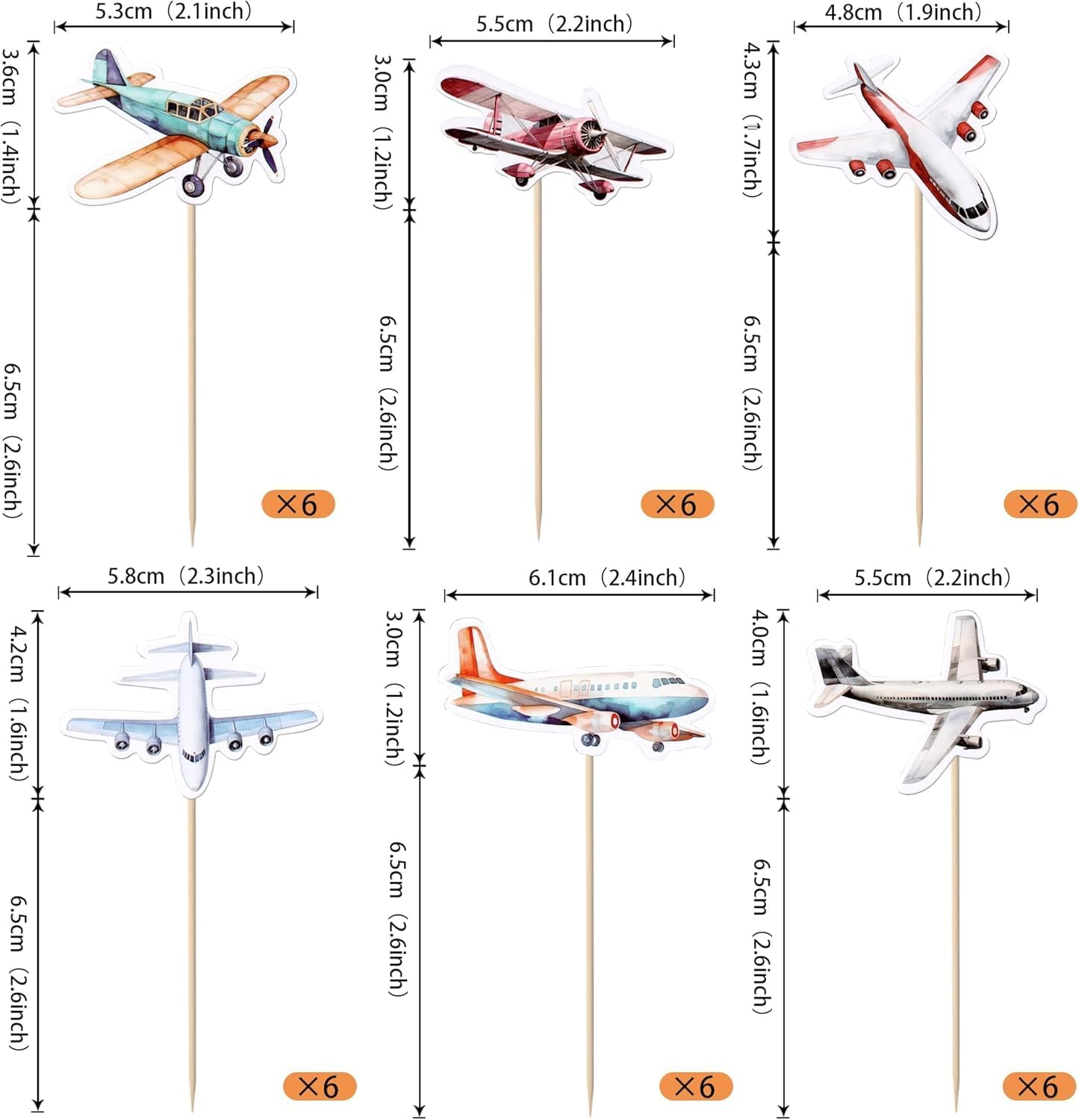 36 Pack Airplane Cupcake Toppers Glitter Plane Cupcake Picks for Baby Shower Aviation Fighter Theme Birthday Party Cake Decorations Supplies (Color-01) image number 3