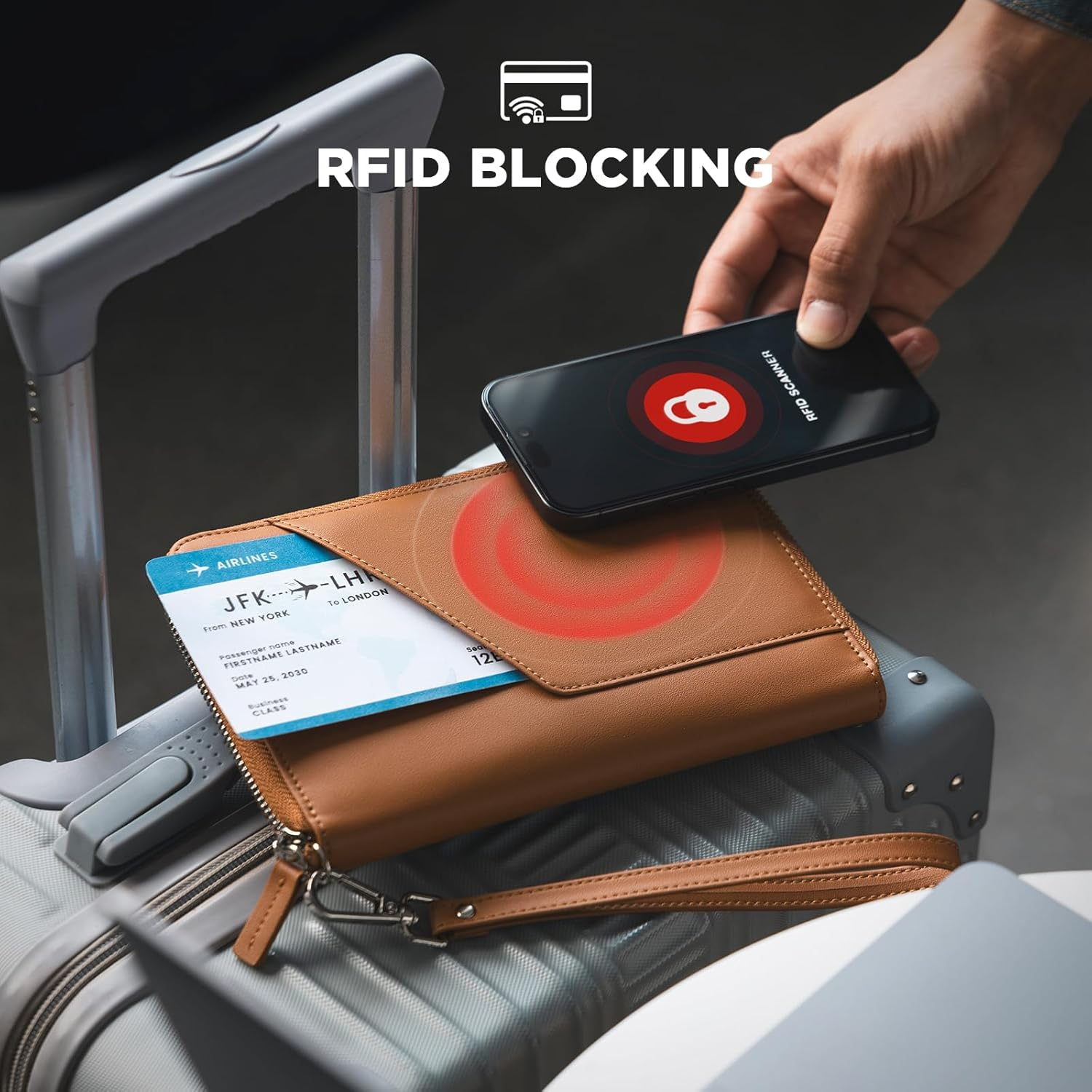 VULKIT Leather Passport Holder Family Travel Document Organizer with RFID Blocking Travel Wallet Slim Passport Slots SIM Card and Multiple Card Holders Passport Wallet for Men and Women (Brown)