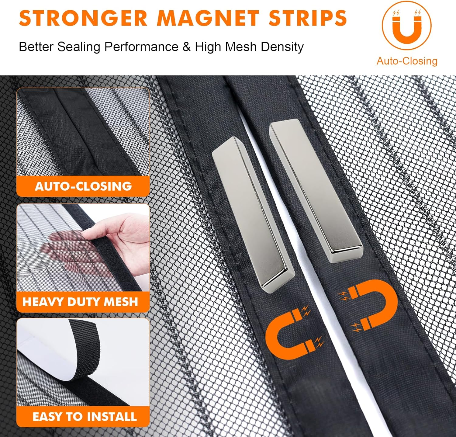 GRIFEMA GH2001-10 Magnetic Fly Screens for Doors, Door Fly Screen Curtain, Heavy Duty Bug Mesh Curtain, Black, 100 * 220Cm image number 3