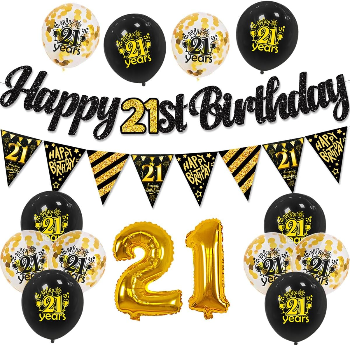 Buziba Happy 80Th Birthday Banner Black Gold Birthday Decorations Backdrop 80 Years Birthday Balloons Party Supplies Photography Background for Men Women (80Th)