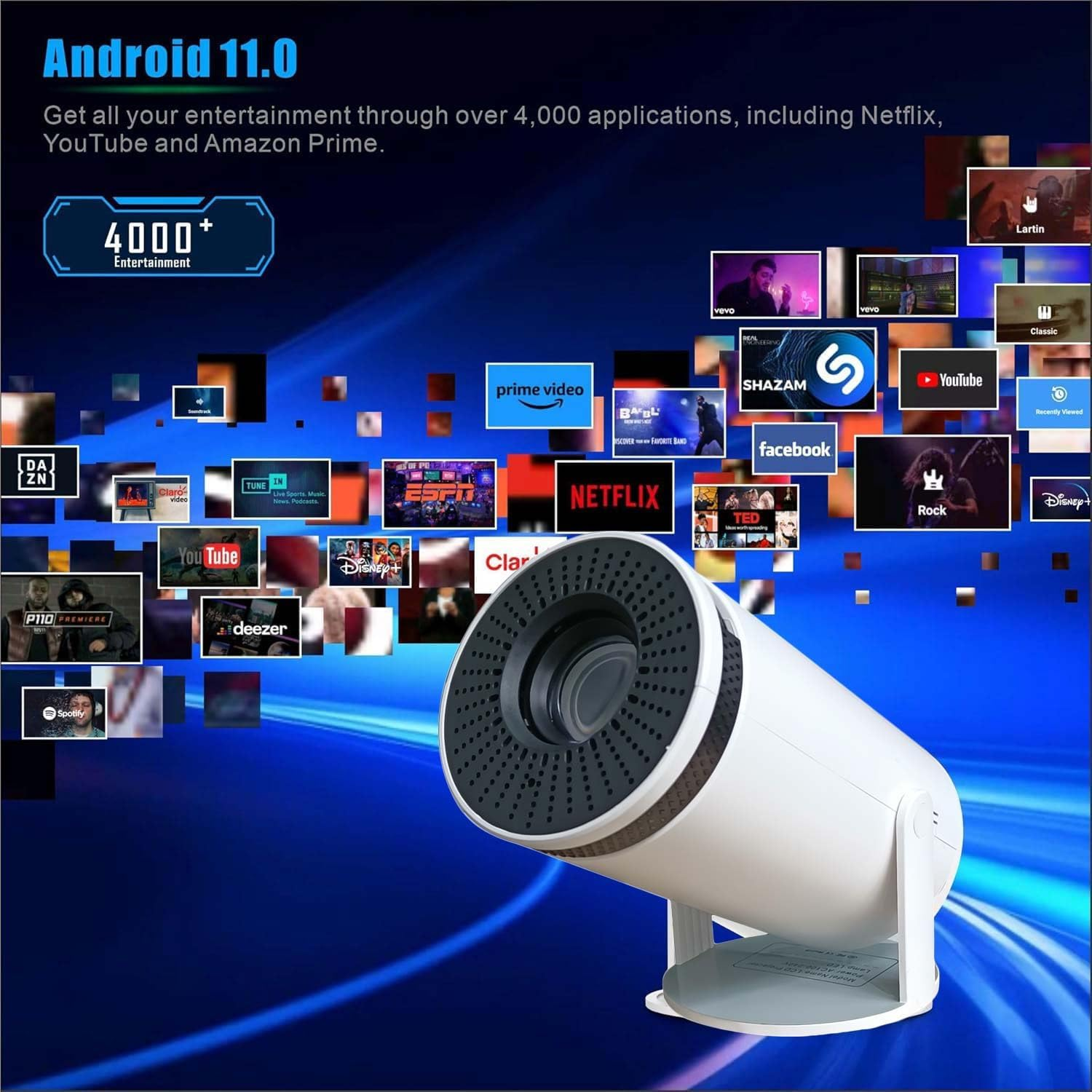 Mini Projector with Wifi and Bluetooth, Outdoor Portable Movie Projector 1080P Support, Auto Keystone Home Projector for Phone/Tv Stick/Laptop, 180&deg;Adjustable Stand image number 2