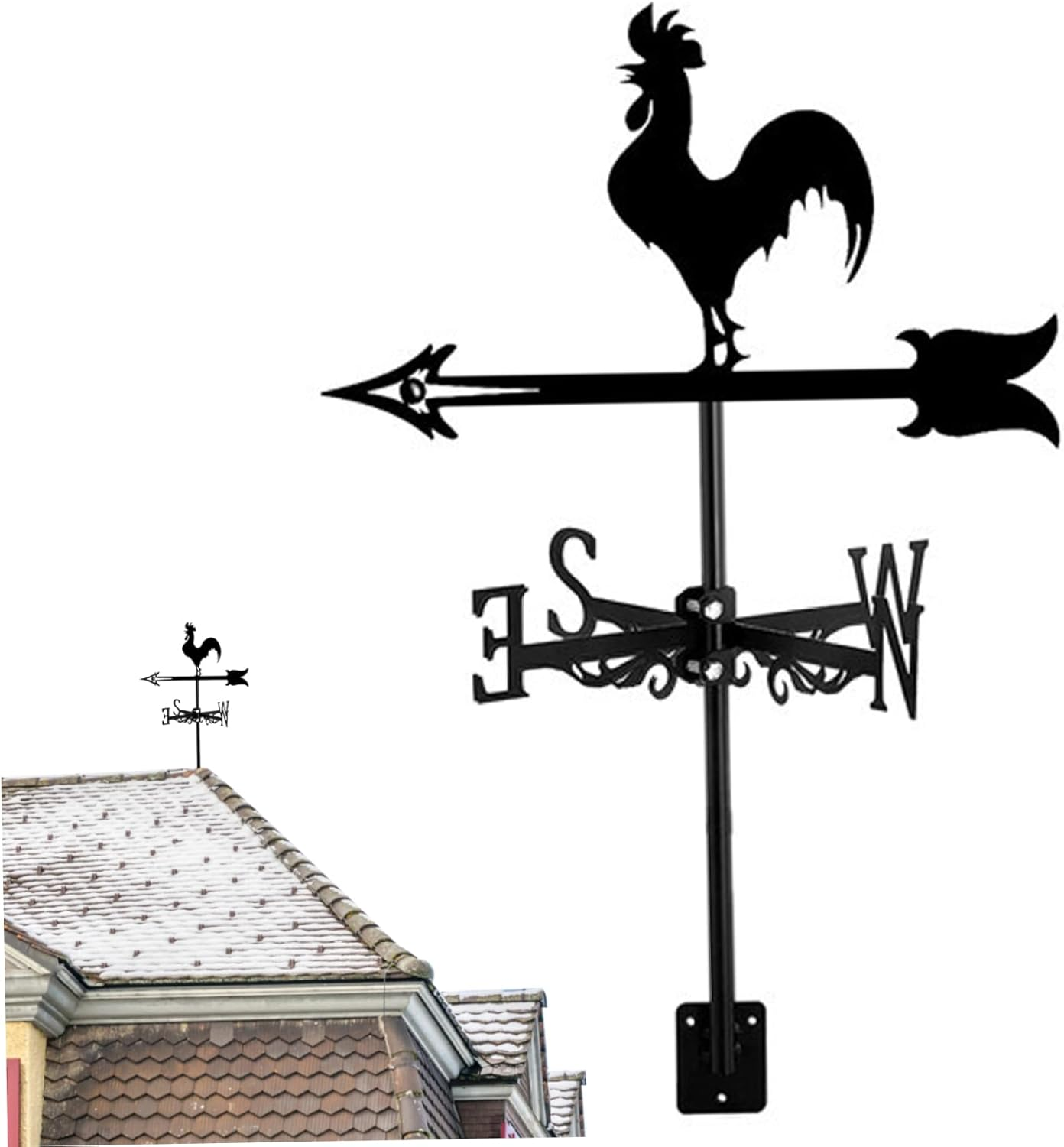 Weather Vane Roof Mount Animal Shape Weathervane Iron Decorative Wind Vane 13X22Inch Wind Direction Indicator for Yard Garden Farm Rooster Weather Vanes for Yard Weathervane Wind Direction Indicatorw - Rooster image number 6