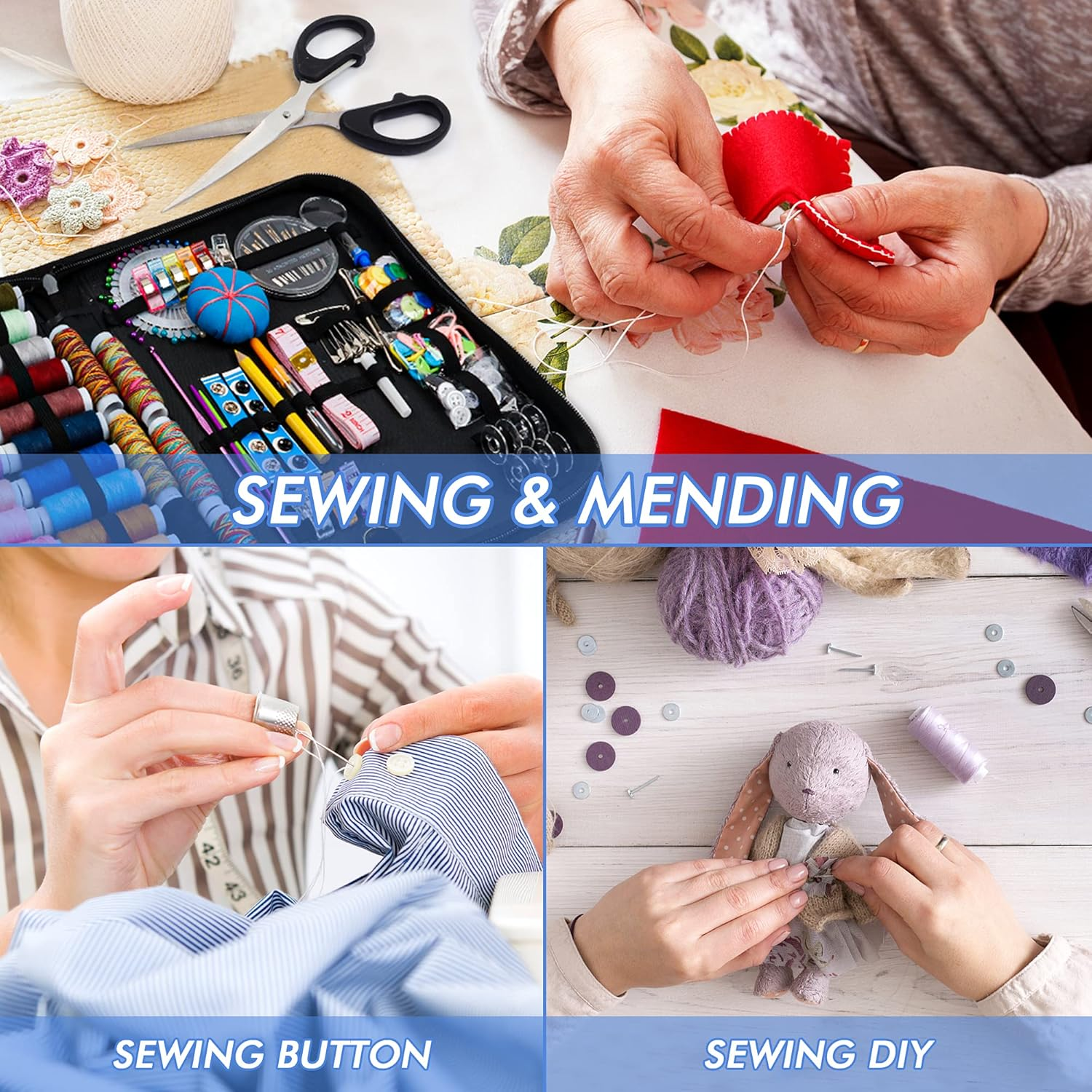 Large Sewing KIT, 226 PCS Premium Sewing Supplies with 43 XL Thread Spools, Leather Case, Scissors, Thread, Needles and Accessories, Sewing Repair Set for Adults, Emergency, and Home by Inscraft image number 2