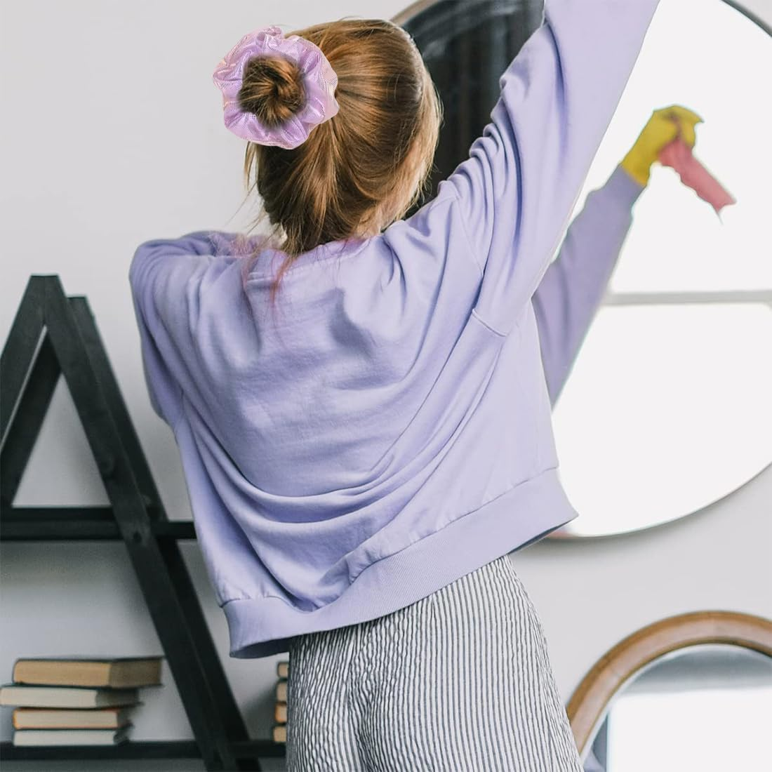 10 Hair Bobbles Girls Laser Dazzle Colour Scrunchies Velvet Hair Scrunchies Women'S Tie-Dye Hair Bands Girls Elastic Cable Bobbles Women'S Soft Hair Accessories image number 4