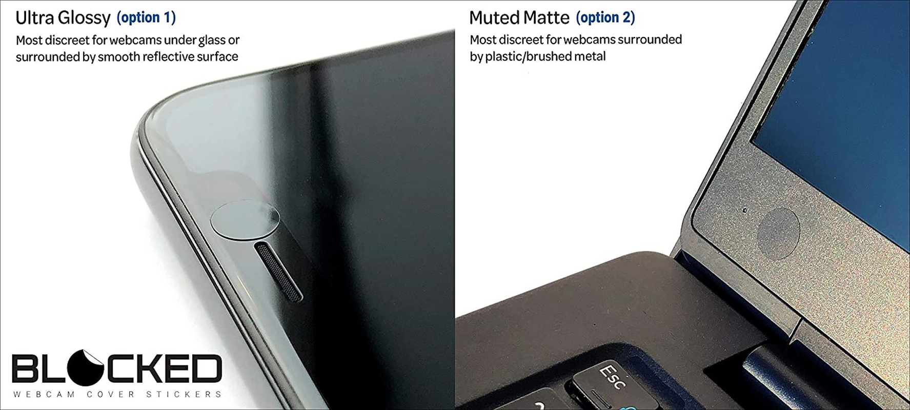 BLOCKED Stackable Webcam/Camera Vinyl Covers | 57 Low-Tack Restickable Webcam Sticker | 3-Sizes | Black 57-Pack (Muted Matte) image number 1