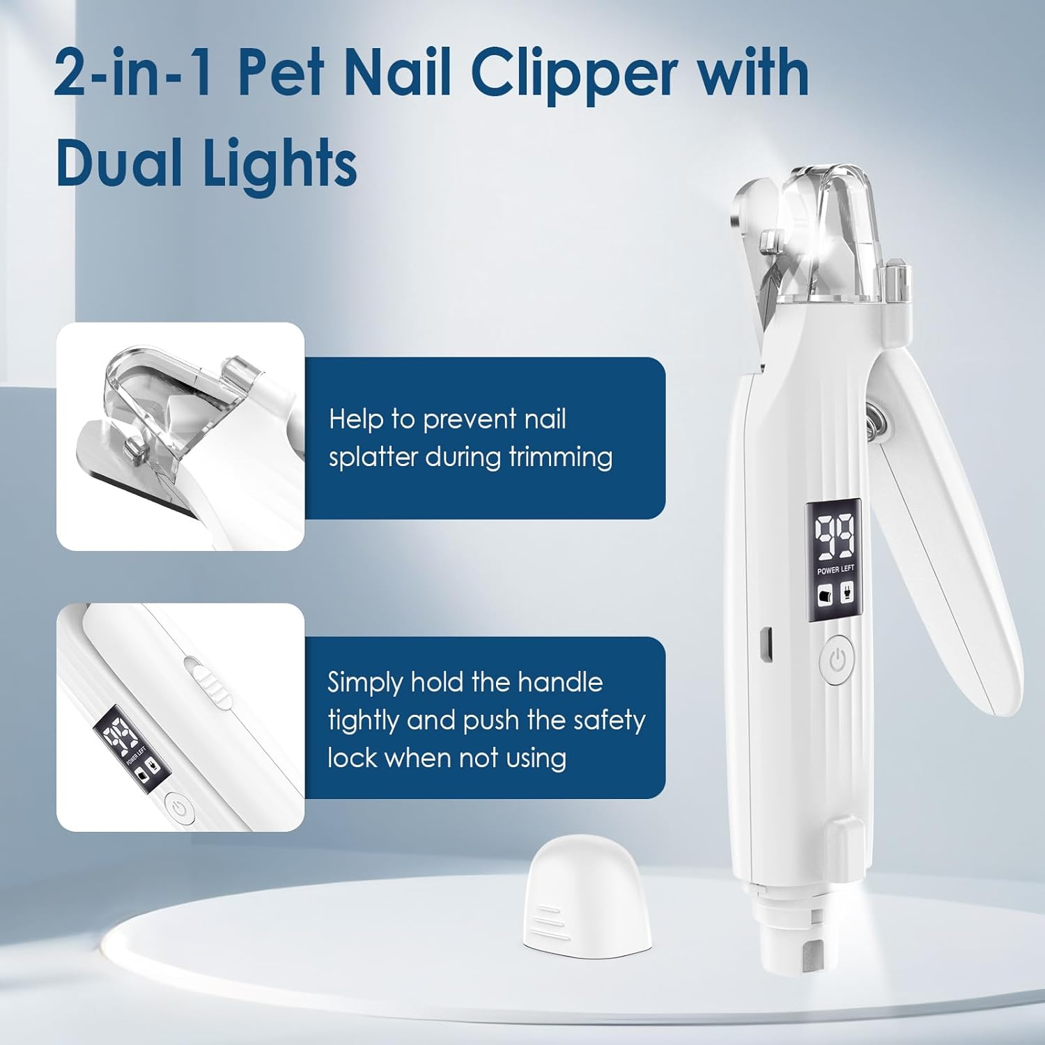 Simpeak 2-In-1 Pets Nail Clippers with LED Light, Electric Dog Nail Grinder Cat Nail Trimmer Paws Smoothing with Power Display, Safe Professional Paws Grooming & Smoothing Tool for L/M/S Dogs/Cats image number 4