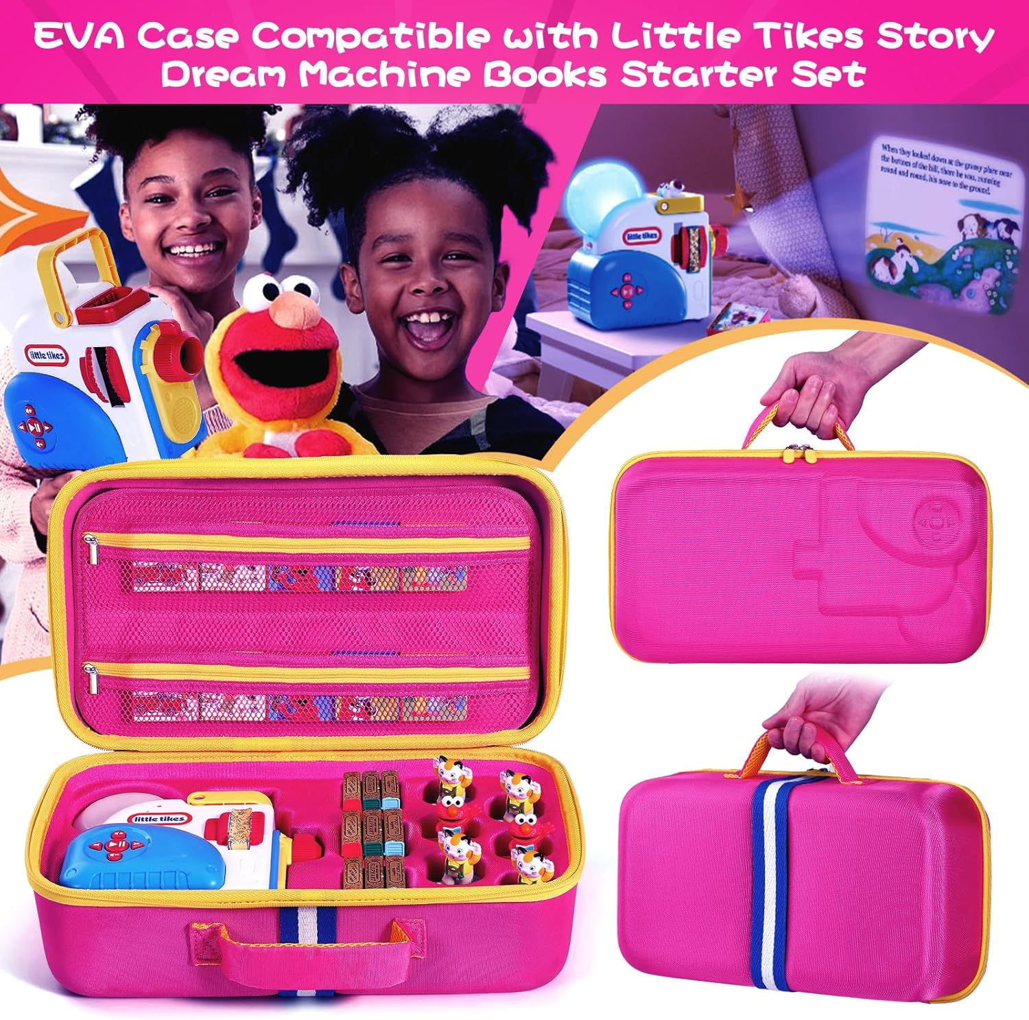 Hard Shell Case for Little Tikes Story Dream Machine Books Starter Set, Many Story Collection, Storytime/Little Golden Book Toys Storage Travel Bag (Pink, Large) image number 2