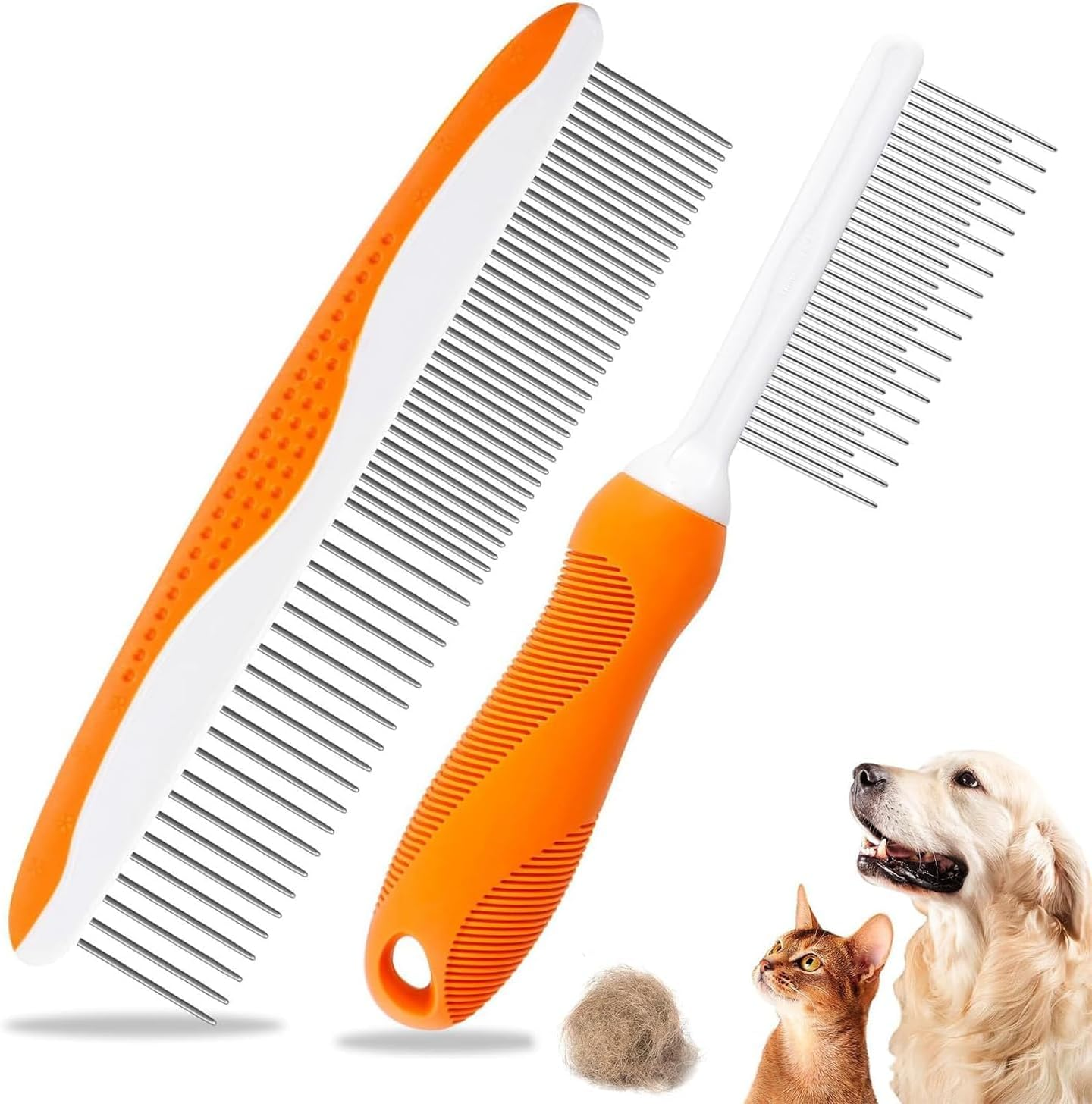 Pet Dematting Comb Dog Knotting Comb, 2Pcs Stainless Steel Pet Safe Dematting Comb Cat Comb Brush Pet Hair Comb Steel Pet Comb Pet Hair Removal Comb,Pet Grooming Comb Remove Knot Pet Dematting Comb image number 5