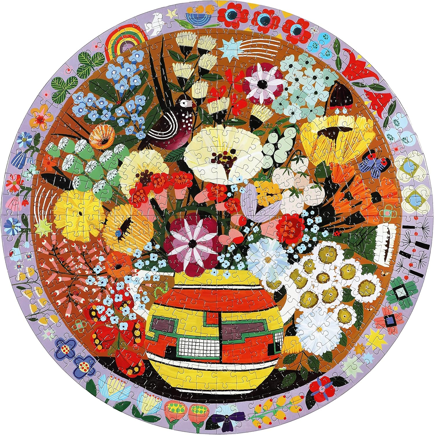 Eeboo Piece and Love Purple Bird and Flowers 500 Piece round Jigsaw Puzzle, Multi, PZFPRB image number 2