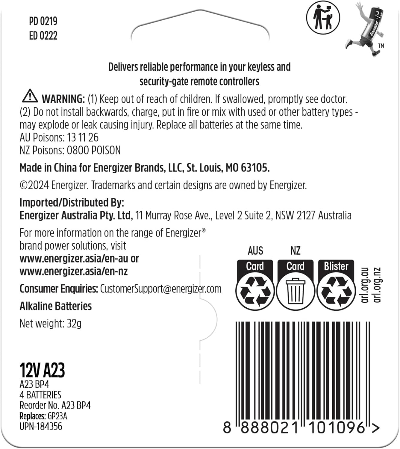 Energizer A23 Alkaline Batteries - 4 Pack