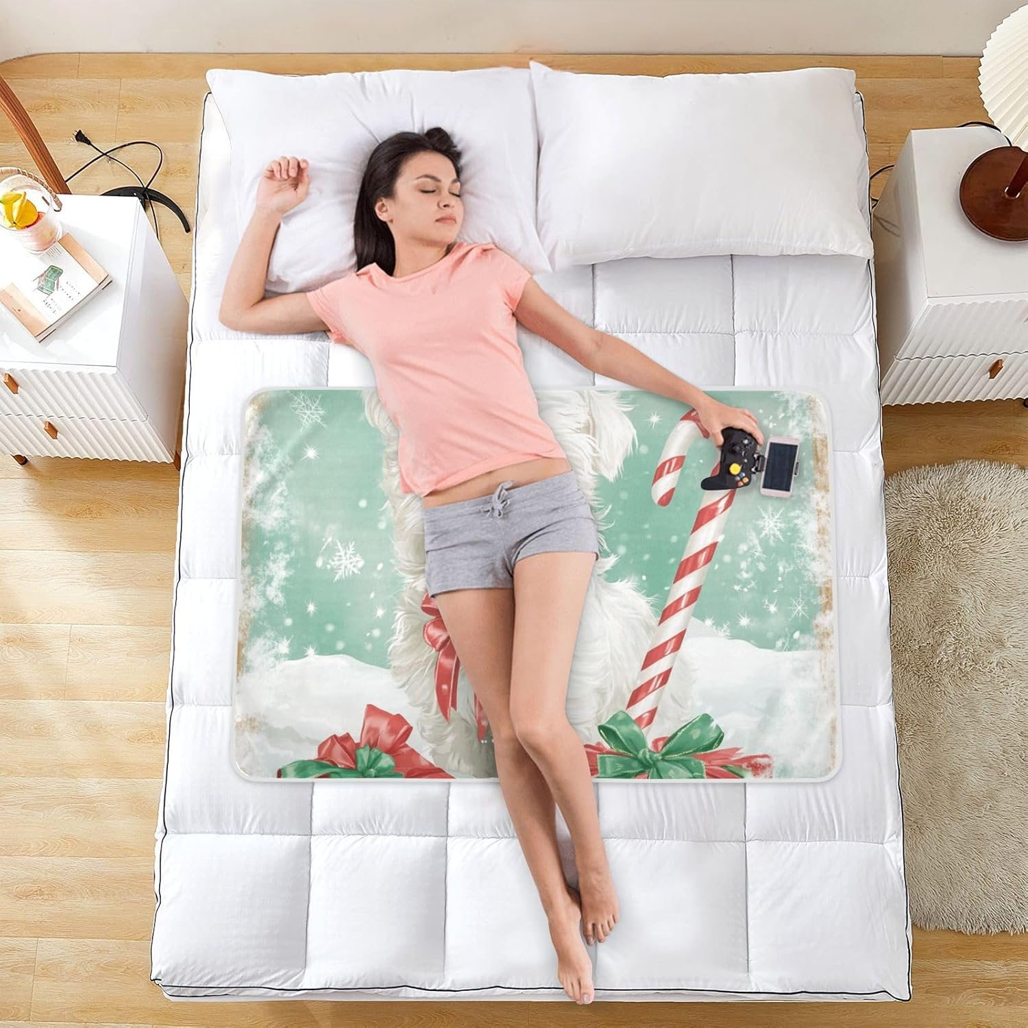 Cartoon Cute White Christmas Dog Extra Large Resuable Changing Pad Covers Water Resistant Diaper Changing Mat Machine Washable Bed Liners for Baby Toddler Children, 52"L X 34"W image number 1