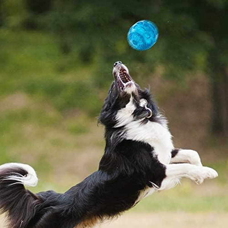 2 Packs Dog Ball Toys for Dog 3.2 Inches Indestructible Dog Fetch Ball Kong Squeaky Ball for Training Playing, Blue+Green